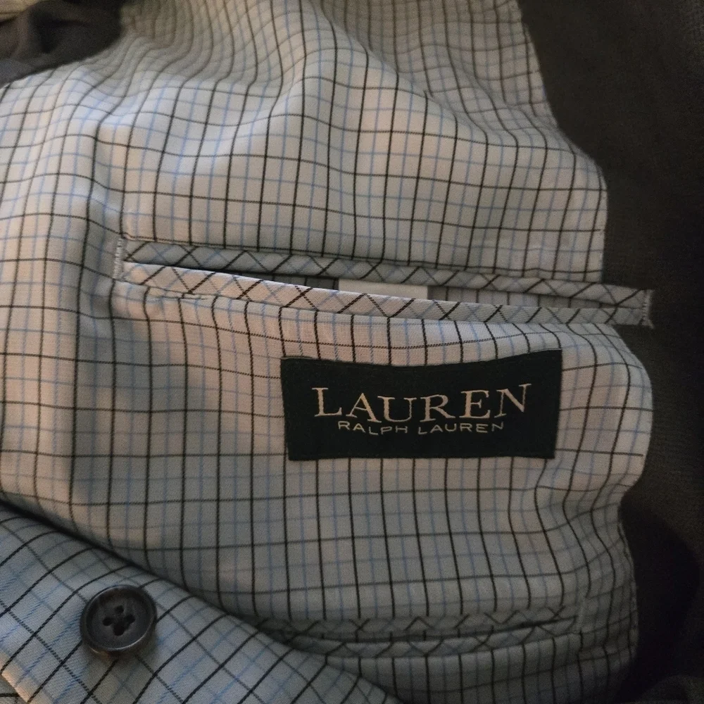 Lauren Ralph Lauren Men's 42S Gray Blazer w/ Checked Gray & Blue Lining 5 Pocket
